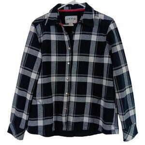 Orvis Womens Black & White Plaid Button Up Shirt Jacket Large Business Casual
